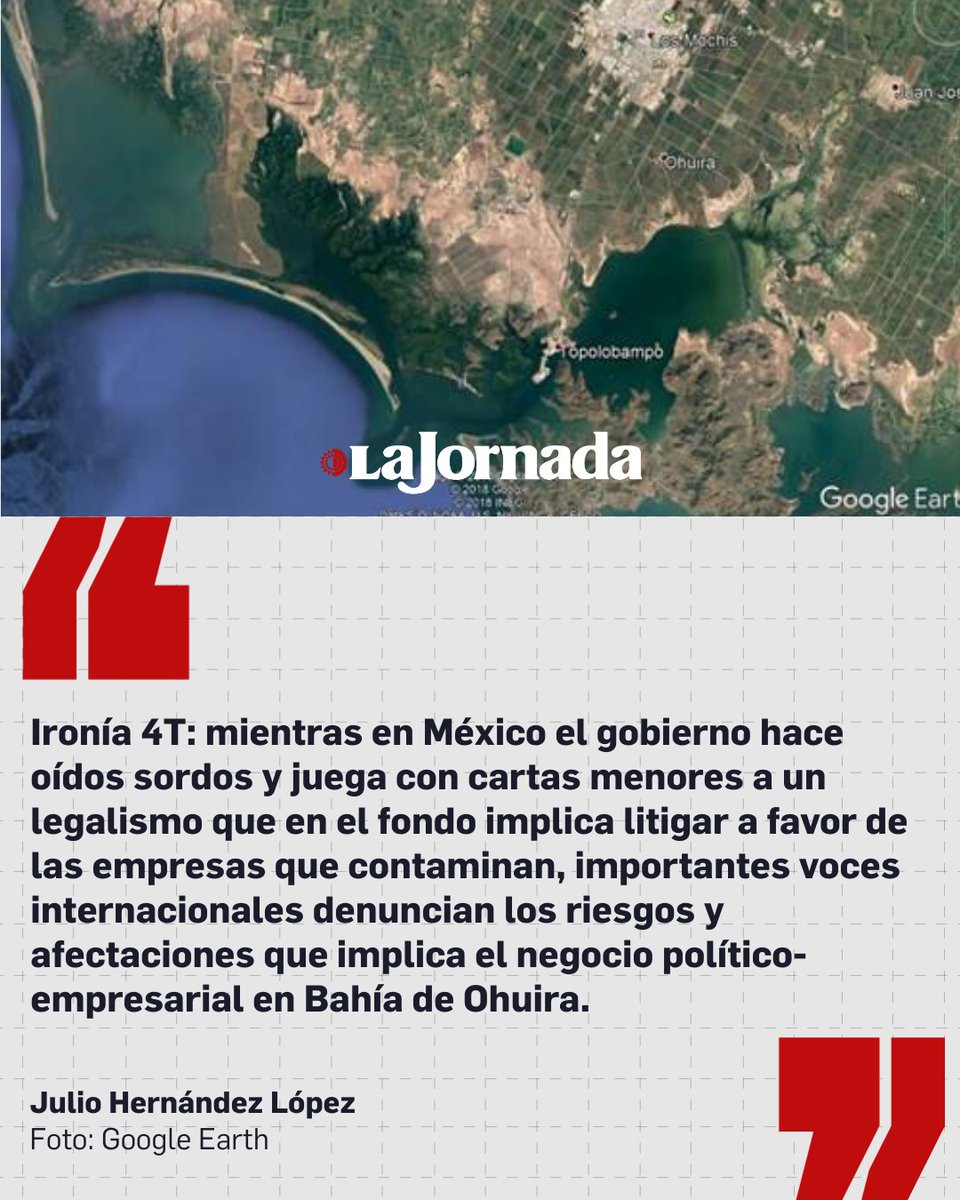 lajornadaonline's tweet image. #Astillero, columna de @julioastillero

El gobierno federal pretende sentenciar despóticamente, en los hechos, a la Bahía de Ohuira, en Ahome, Sinaloa, y a la persistente batalla comunitaria en defensa del medio ambiente y contra una planta de amoniaco.

Al estilo salinista que…