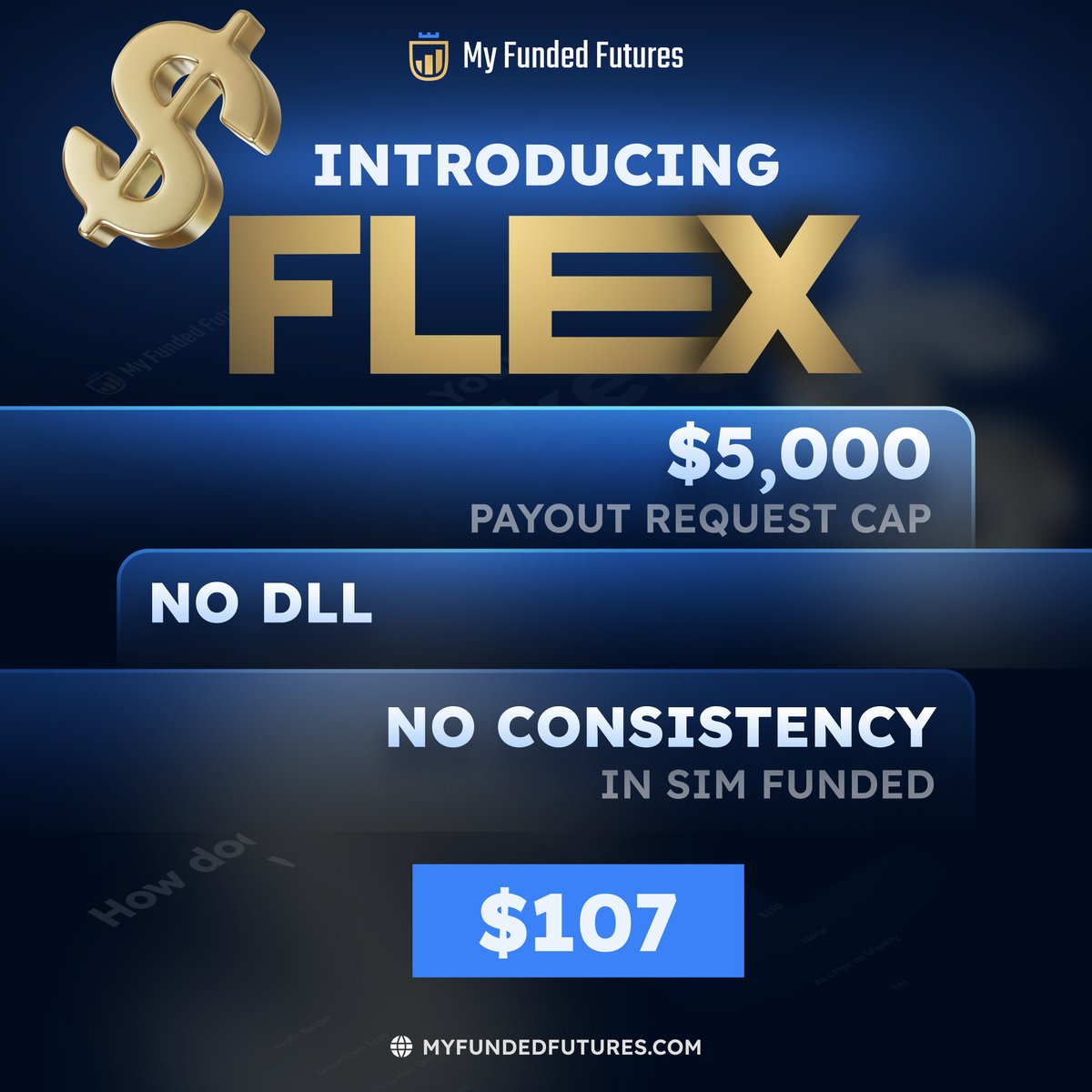 MyFundedFutures's tweet image. Introducing Flex.

We combined Core and Core Flex into one simplified plan:
✔️ $5,000 payout request cap
✔️ No daily loss limit
✔️ No sim consistency rule
✔️ Same Core structure

Available now for $87 with code 5THOUSAND
myfundedfutures.com/challenge?id=7…