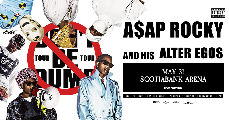 ScotiabankArena's tweet image. IT’S TIME! 🚫 Tickets are on sale now for A$AP Rocky’s Don’t Be Dumb World Tour at Scotiabank Arena on May 31! Grab yours today while they last! 

🎟️ bit.ly/3M9OC5I