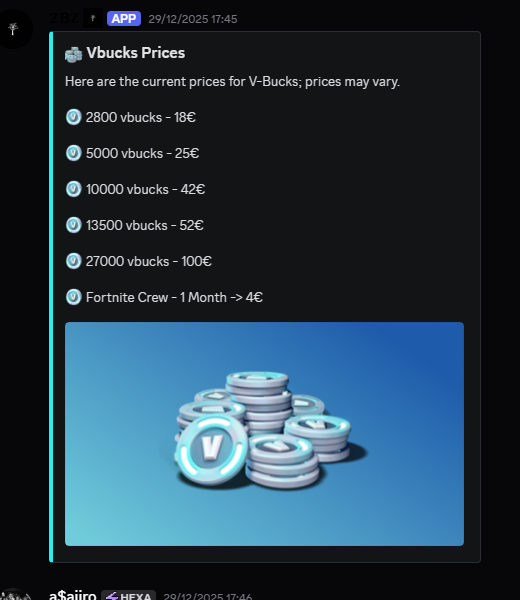2BZxdd's tweet photo. Discord server that sells cheap V-Bucks and Robux (they pay me €10 to say that) https://t.co/ENLE1gePjz https://t.co/FTn9E2FLNj