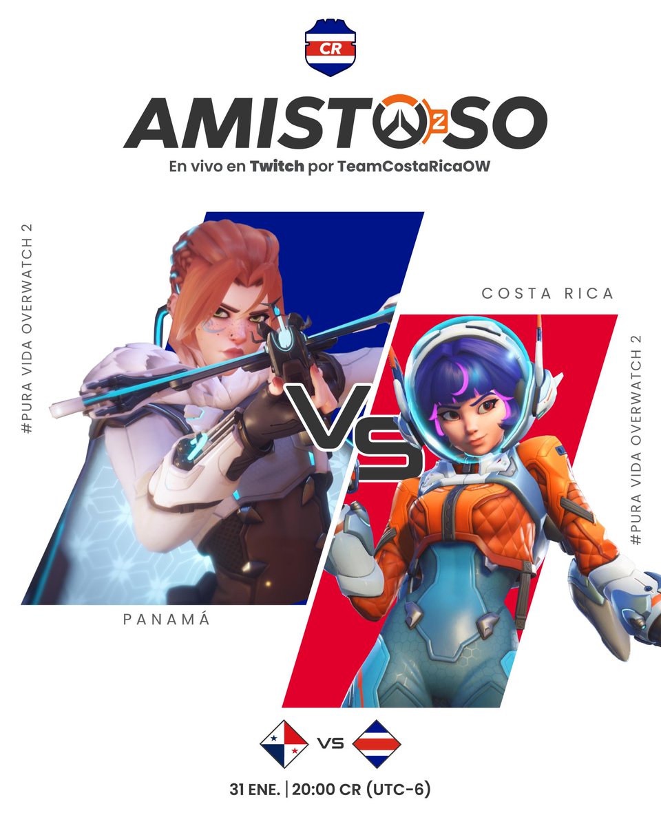 🔥 Costa Rica vs Panamá | Amistoso Overwatch 2
📺 En vivo por Twitch: TeamCostaRicaOW
🗓️ 31 de enero | ⏰ 8:00 p.m. (CR)
👉 Vení a apoyar y ver el nivel real de la región.
#Overwatch2 #Showmatch #CostaRica