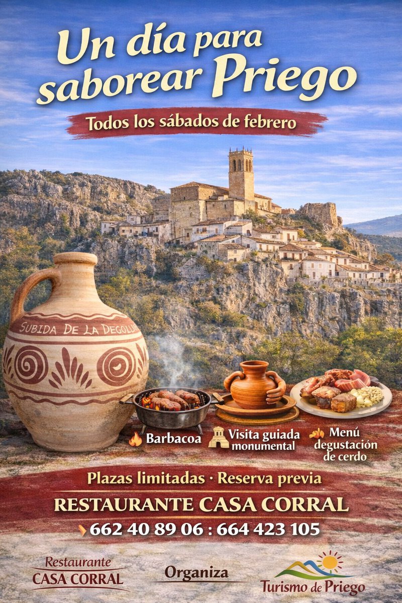alfarparra's tweet photo. UN DÍA PARA SABOREAR PRIEGO 🐖
 Te esperamos para vivir una experiencia donde se unen gastronomía, tradición y cultura:

🔥 Almuerzo 
🏛️ Visita guiada 
🏺 Taller de alfarería
🍽️ Menú degustación 

Restaurante Casa Corral 
662 40 89 06
 664 42 31 05
✉️ alfarparra@gmail.com https://t.co/jtpS73qvOg