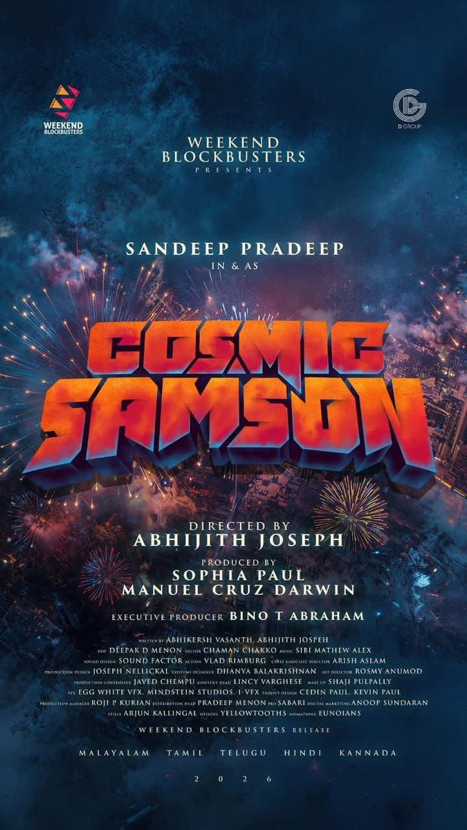 AbGeorge_'s tweet image. #SandeepPradeep - #AbhijithJoseph – #WeekendBlockbusters’ upcoming film #CosmicSamson's shoot is in progress. The Makers are aiming for a theatrical release on October 16, 2026. Given that Pooja Holidays fall on October 19 and 20, this period is expected to significantly enhance