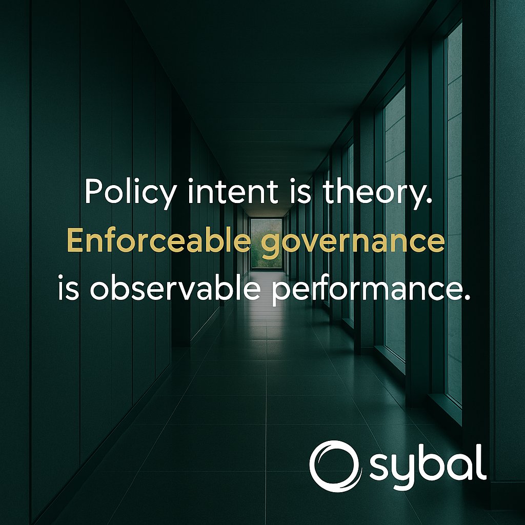 Policy does not equal governance.
Without enforceability, policy intent cannot be defended or trusted as performance.
Sybal’s Proof of Governance® analyzes enforceability, scores policy effectiveness, and surfaces anomalies as governance intelligence.
Observable governance is ...