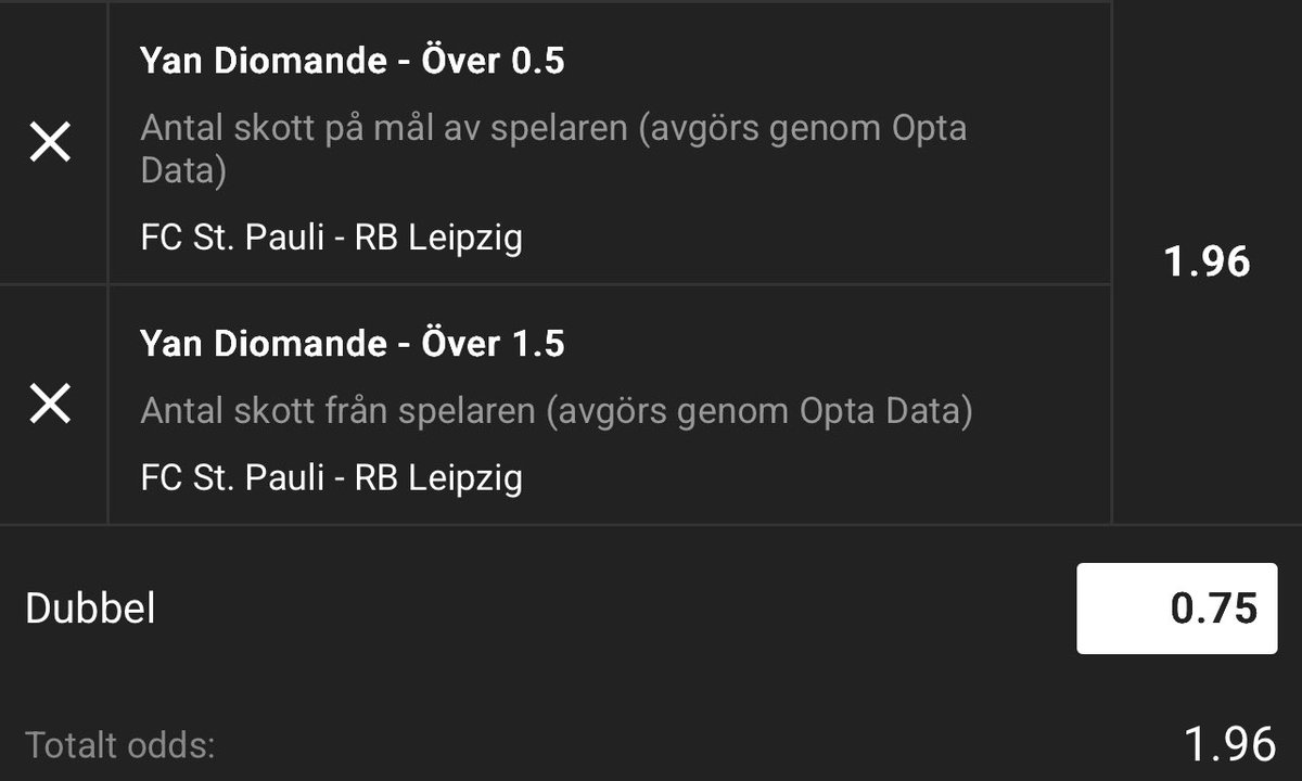 esbettings's tweet photo. St. Pauli - Leipzig

Diomande bet builder https://t.co/lrMJxveQyx