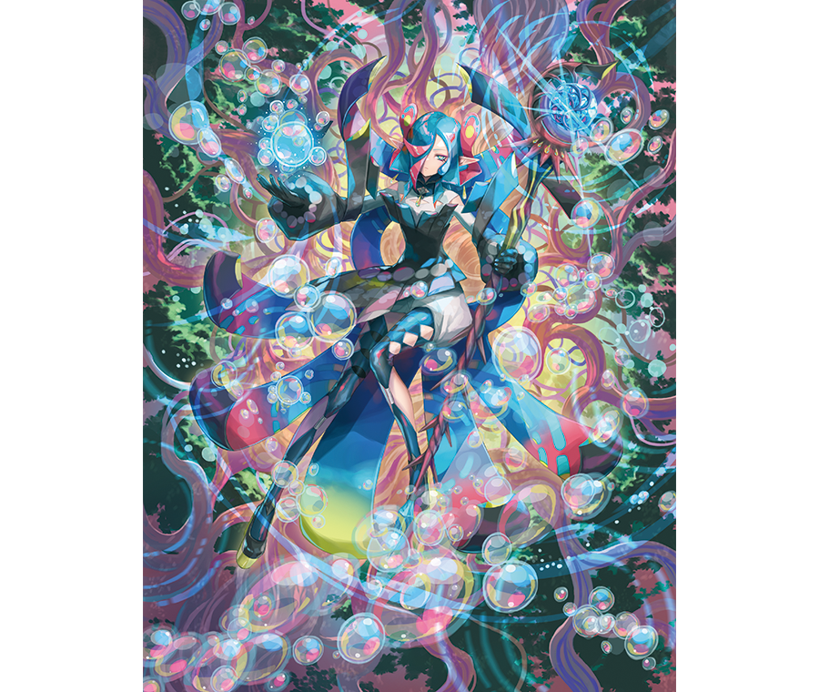 AquaAzeem's tweet photo. Via the lore site, we got the ride line artwork for "Great Magic Caster of Fleeting Existence, Zerith Fantome" 🫧

BISAI is hands down one of my fav VG artist, they're hard carrying the vibes of these two decks it's actually insane. I would not be interested otherwise. https://t.co/QgElSJGyUP