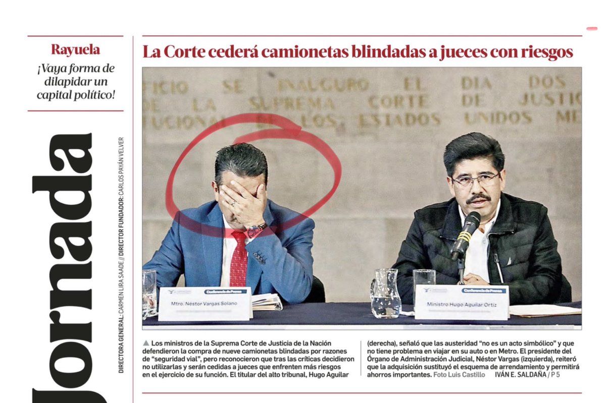 La foto de La Jornada sobre las explicaciones de las camionetas del bienestar de la Tremenda Corte, es el mejor editorial. De refuerzo, la Rayuela