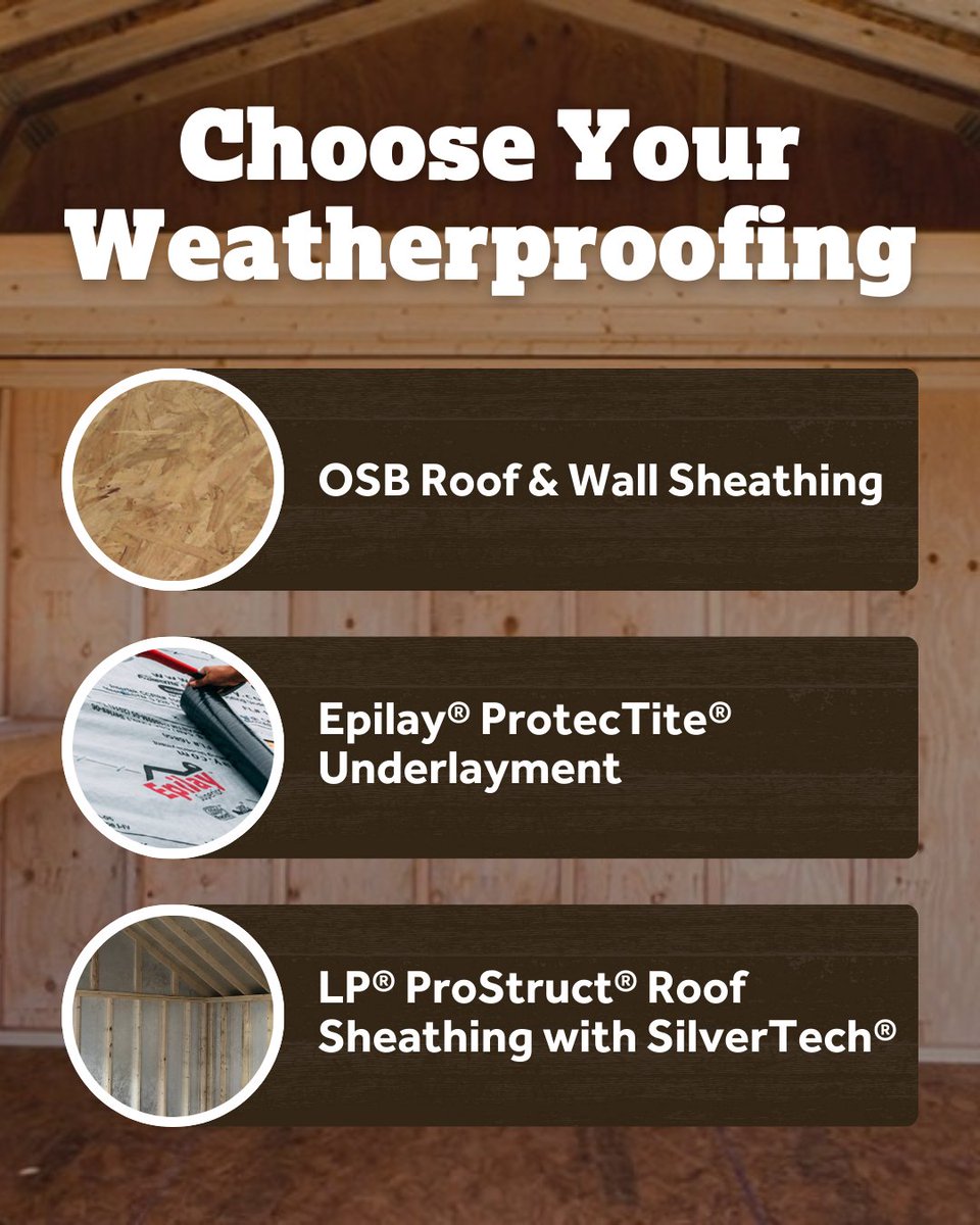 Want extra weather protection for your shed or garage?

These optional add-ons strengthen your building from the inside out.

Check them out here: 🔗 na2.hubs.ly/H02C7-r0