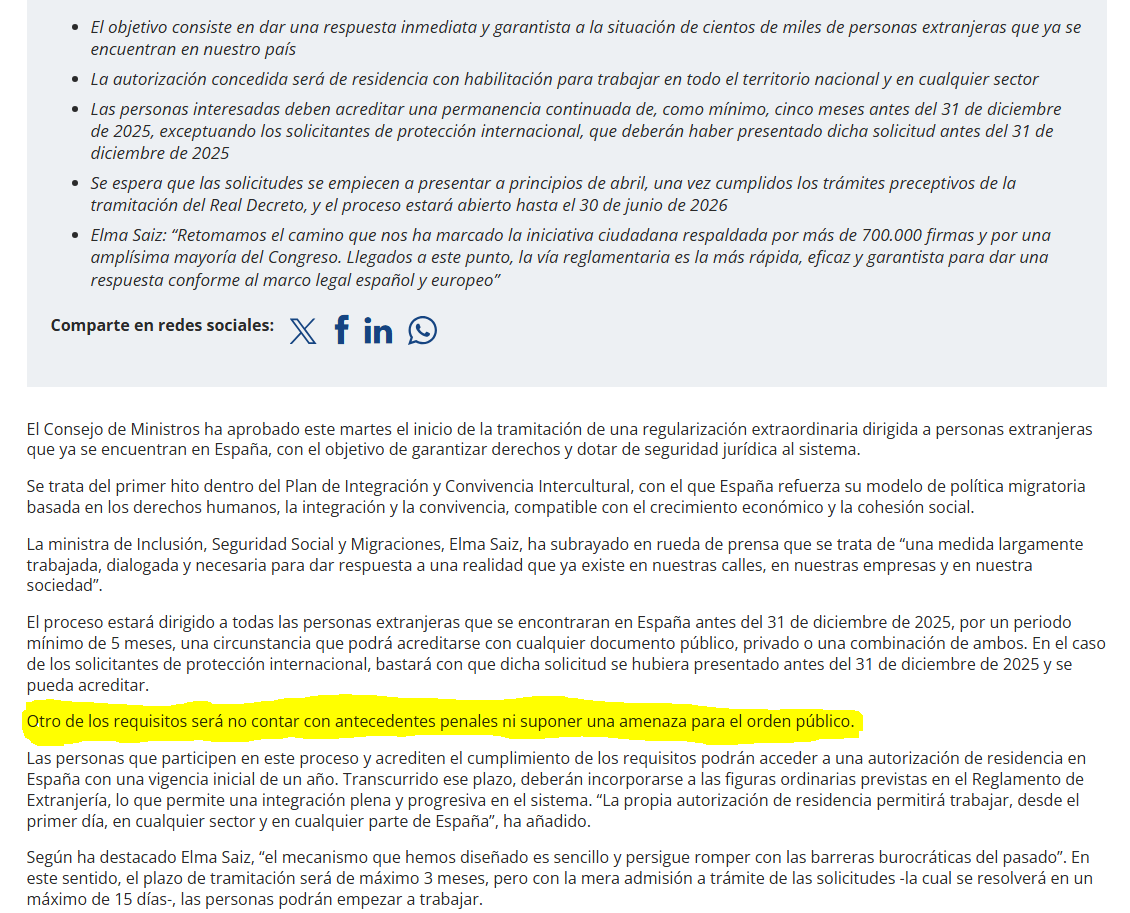 La edad del Oro del periodismo que diría Iker Jiménez.
The Objective comete varios errores en este titular, el proceso es de regularización no de nacionalización y están excluidos quienes tengan antecedentes penales.
inclusion.gob.es/w/el-gobierno-…