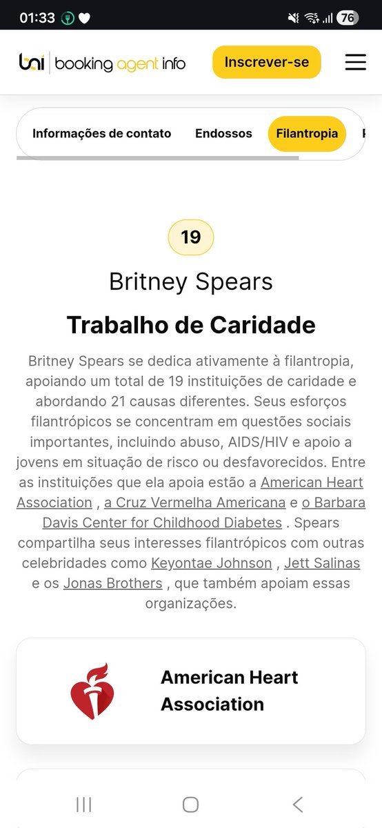 Mesmo "aposentada", Britney continua se dedicando a causas importantes, entre elas: instituições de apoio a jovens com AIDS/HIV, crianças com diabetes, cruz vermelha e hospitais que tratam crianças com câncer. Ao total são 19 instituições que ela apoia.
 bookingagentinfo.com/celebrity/brit…