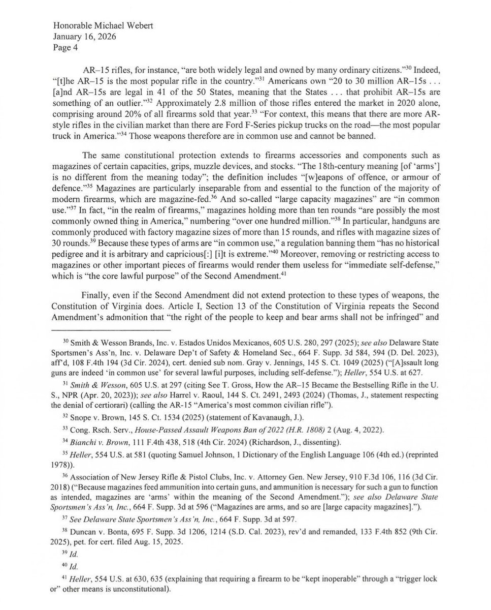 JasonMiyaresVA's tweet image. Not only is Virginia Democrat’s SB 749  blatantly unconstitutional (see my AG Opinion) but by removing the grandfather clause with a stroke of a pen countless law abiding citizens who have never committed a crime can be punished up to 12 months in jail all for believing in their…