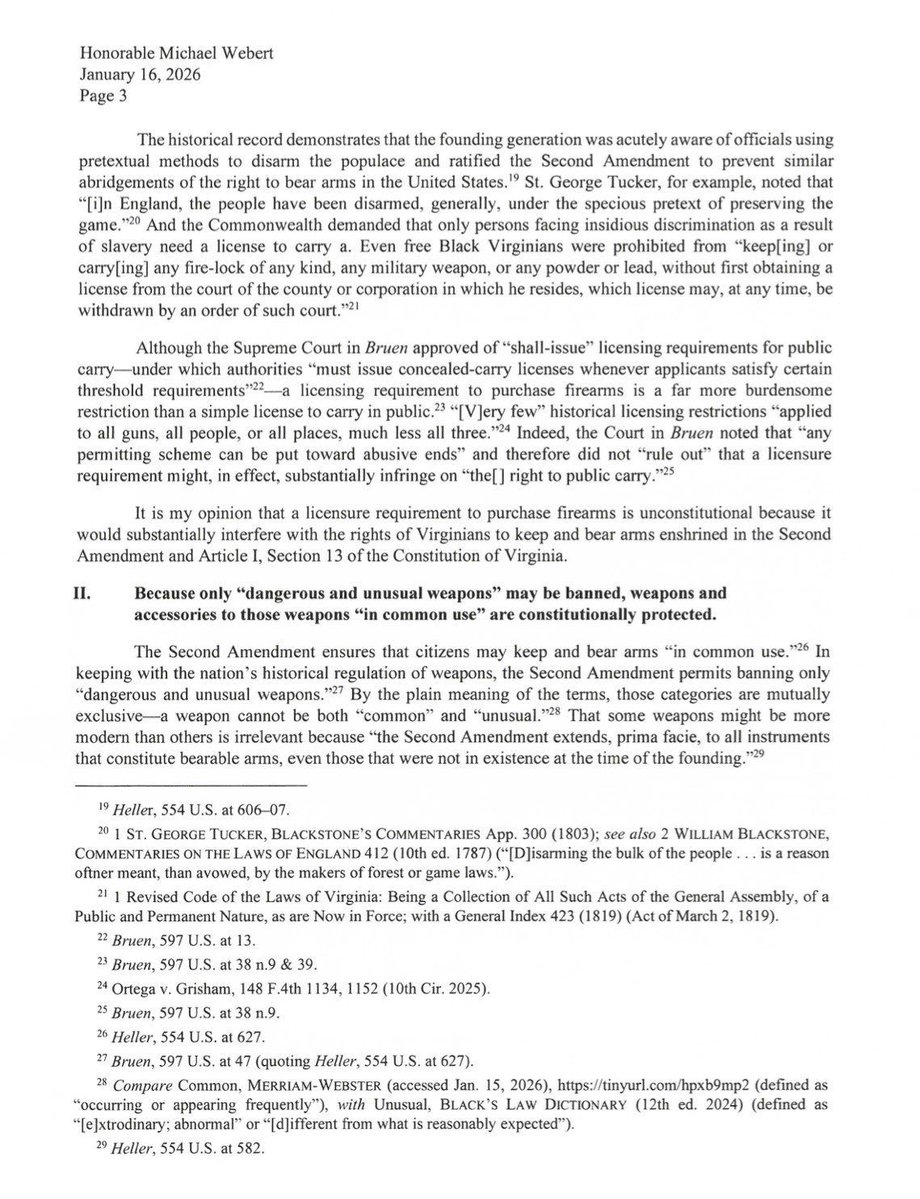 JasonMiyaresVA's tweet image. Not only is Virginia Democrat’s SB 749  blatantly unconstitutional (see my AG Opinion) but by removing the grandfather clause with a stroke of a pen countless law abiding citizens who have never committed a crime can be punished up to 12 months in jail all for believing in their…