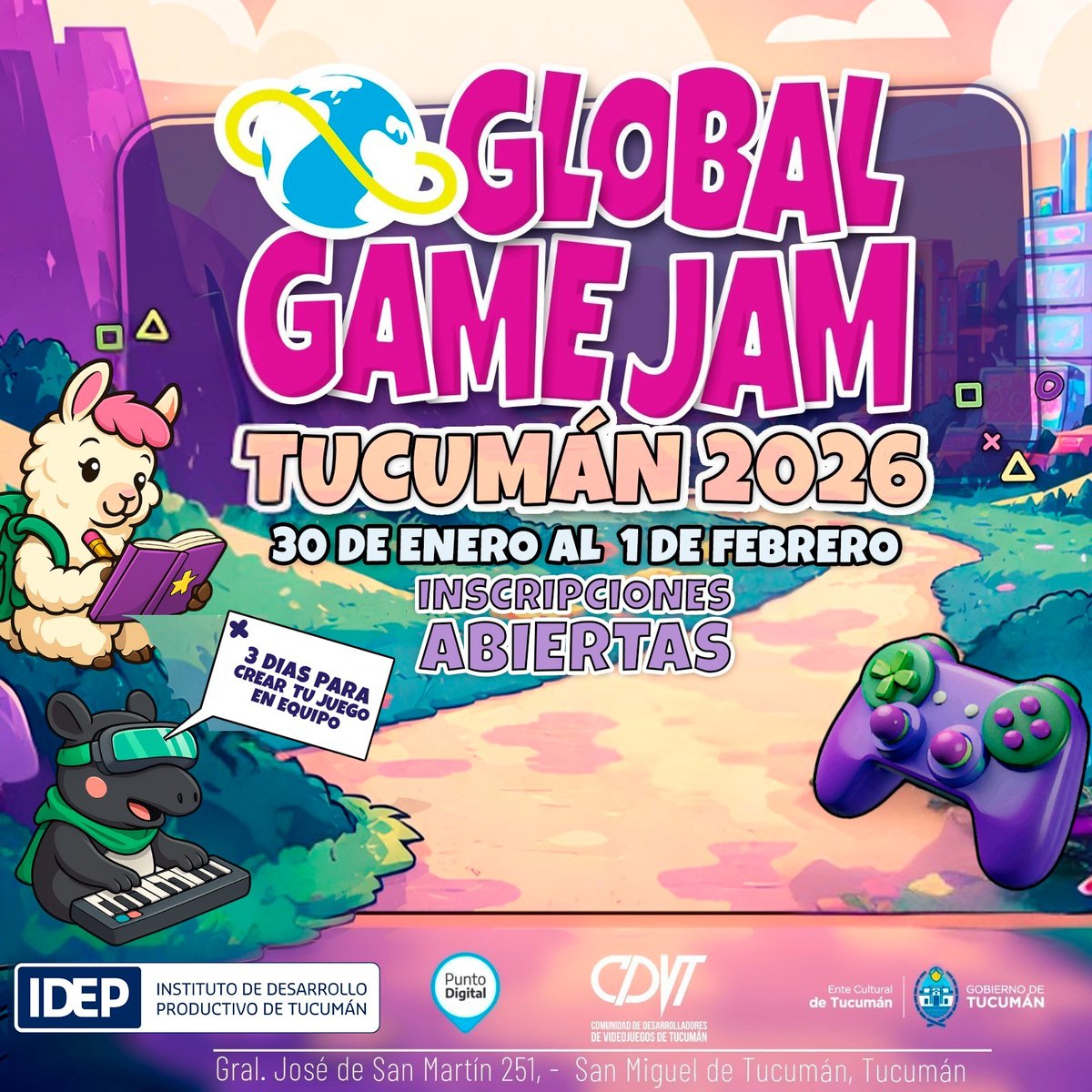 🎮🌍 Tucumán vuelve a ser sede de la Global Game Jam 2026

Con nuestro acompañamiento, desarrolladores y creativos se reunirán para crear videojuegos de forma colaborativa durante 48 horas ¡Sumate! 👇

📅 30/1 al 1/2
📲 Info e inscripción gratuita: acortar.link/OBMceA