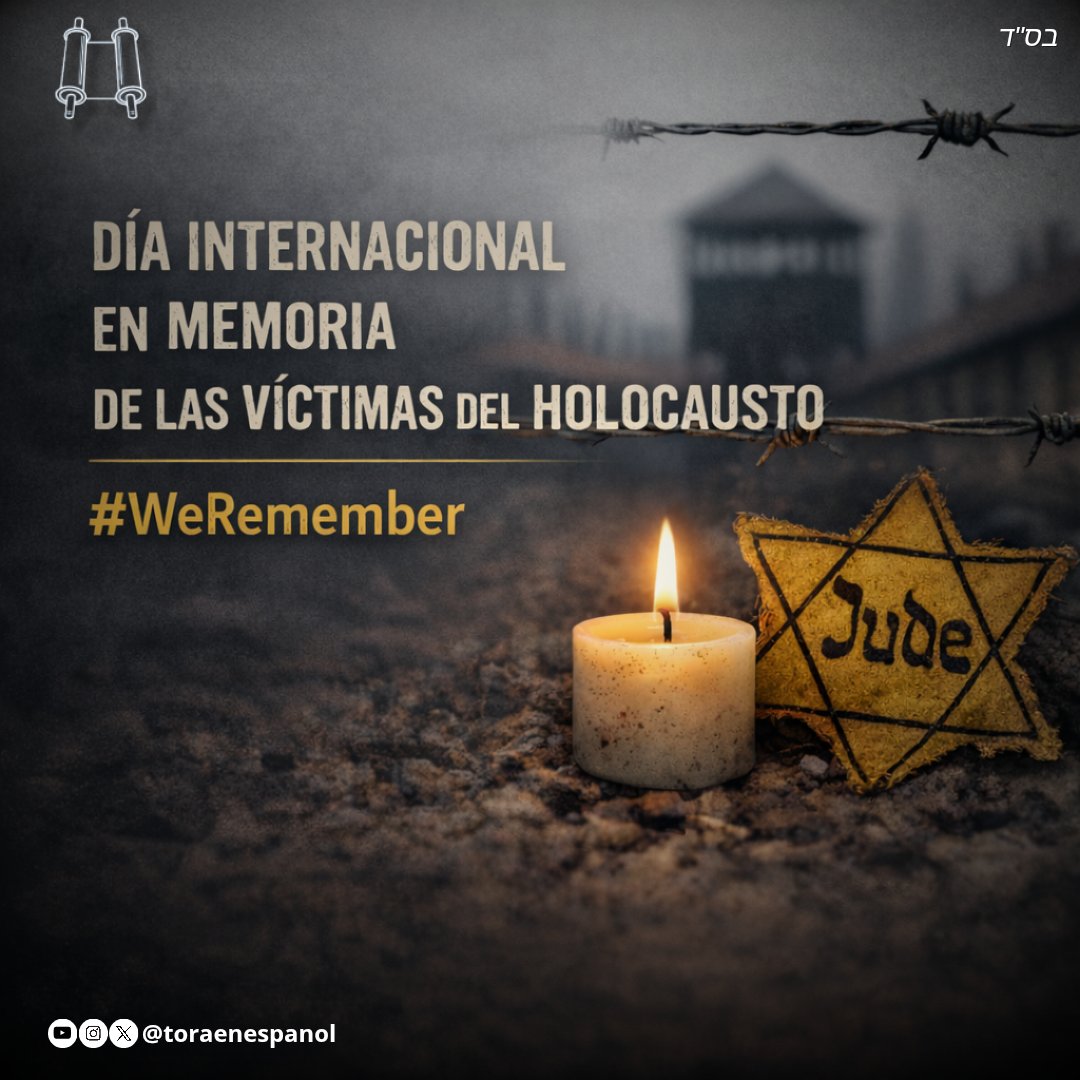 “Zajor” — Recuerda.
La Torá nos ordena no olvidar.

Recordamos a los seis millones de judíos asesinados,para que su memoria viva en nosotros y su historia no se olvide nunca.

🕯️ Que su memoria sea bendición.
