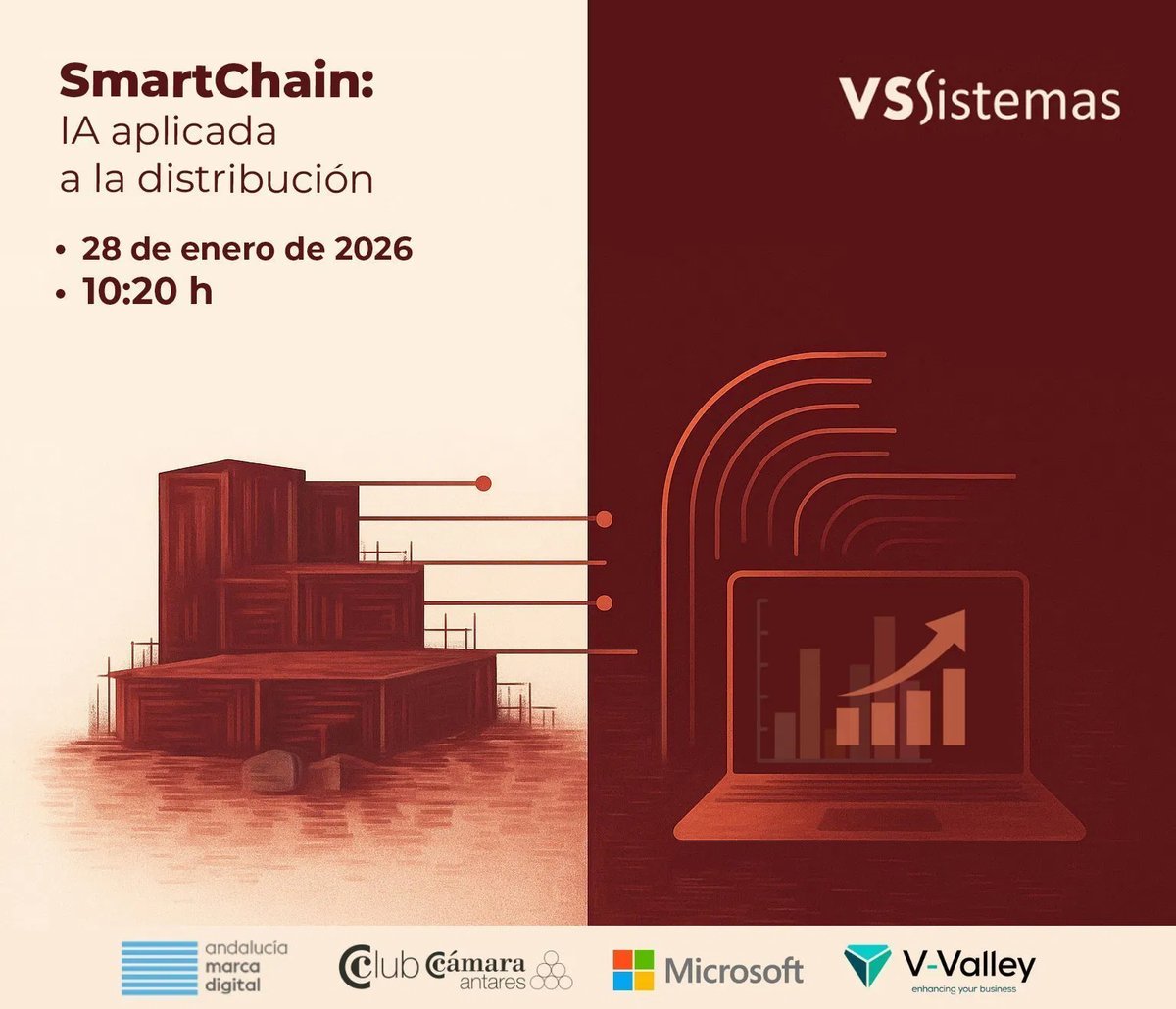 camaradesevilla's tweet photo. 🤖 ¡Jornada #SmartChain: #InteligenciaArtificial aplicada a la #distribución📦, para profesionales del sector de la #logística, #comercio y #distribución!
💼 Asiste mañana y conoce las últimas tendencias en #automatización, #InteligenciaArtificial, #VisiónArtificial y gestión #ERP en una jornada imprescindible para profesionales del sector logístico y tecnológico.
🗓️ A las 10:20h, en el #ClubCámaraAntares con @vs_sistemas y expertos del sector. ¡Disfruta de #networking y copa de vino español! Más información e inscripción en ⤵️
https://t.co/CFqYts2Hd6
#SmartChainERP #CámaraSevilla #VSSistemas #InnovaciónLogística #TransformaciónDigital #CadenaDeSuministro #Networking #Sevilla #Tecnología