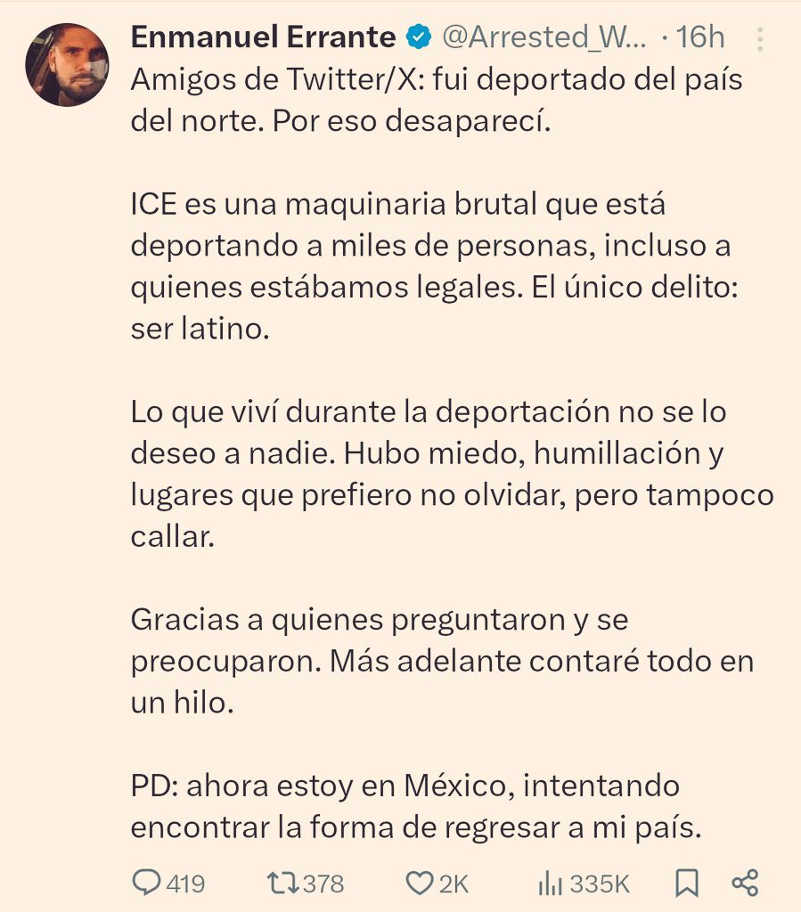 La triste historia del traidor: Celebró el bombardeo gringo en su país, defendió al imperio y aplaudió a Trump y el
Genocida israelí. Ahora denuncia que fue deportado y tratado como basura por ICE. 
Ni a María Corina le fue tan mal.