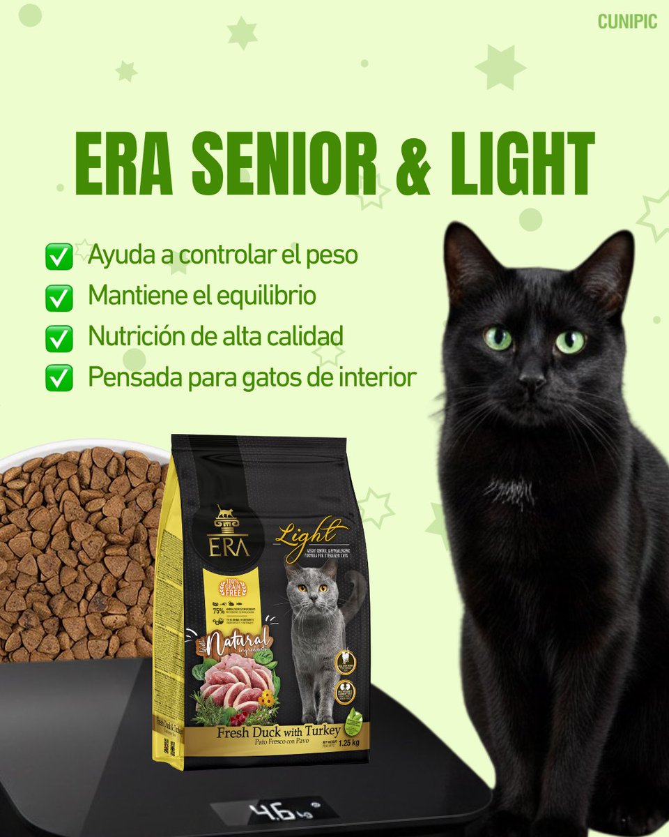 ¿Tu gato gana peso con facilidad? 😿✨
Con ERA Senior &amp; Light puedes ayudarle a mantenerse en su peso ideal sin renunciar a una nutrición de calidad. Descúbrelo en store.cunipic.com

#GatosDeInterior #ControlDePesoFelino #GatoSaludable #Cunipic