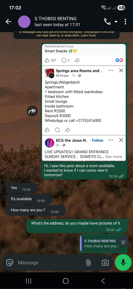 blxckshxxp99's tweet image. I was scammed by this person S Thobisi, Facebook name Ell chapo, he posts rooms in springs acting like the landlord to scam people. I got scammed 5k and now he's sending me fake proof of payment saying he sent the money back. He uses Capitec bank account,  the first is :