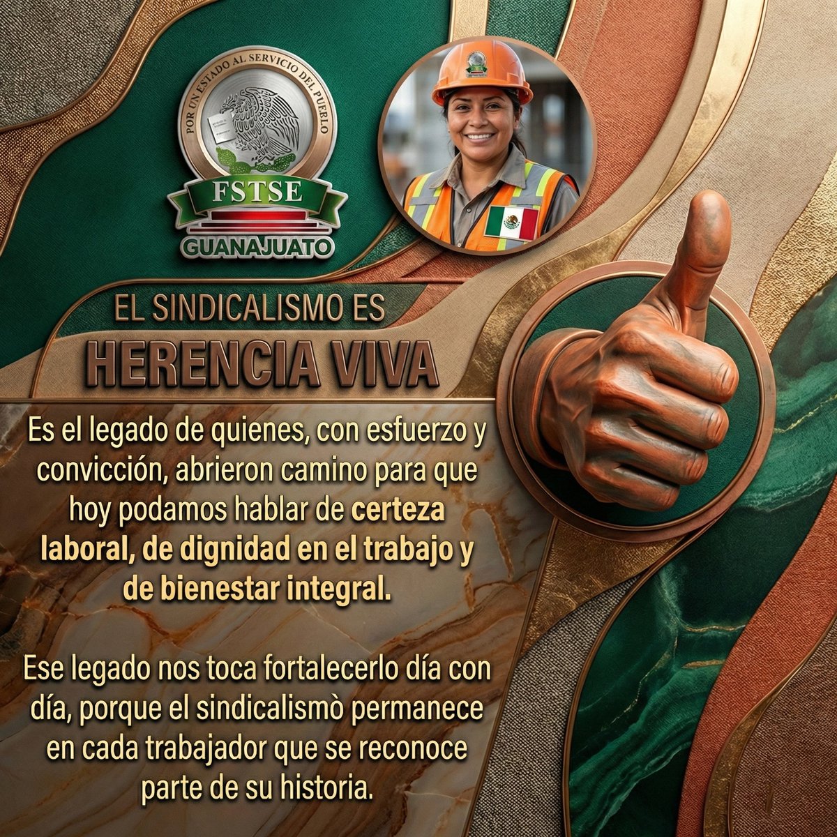 La FSTSE Guanajuato recuerda que el sindicalismo es herencia viva: un legado de esfuerzo y convicción que hoy nos da certeza laboral, dignidad y bienestar integral.

Ese legado vive en cada trabajador que hace historia.

#OrgulloSindical #HerenciaViva