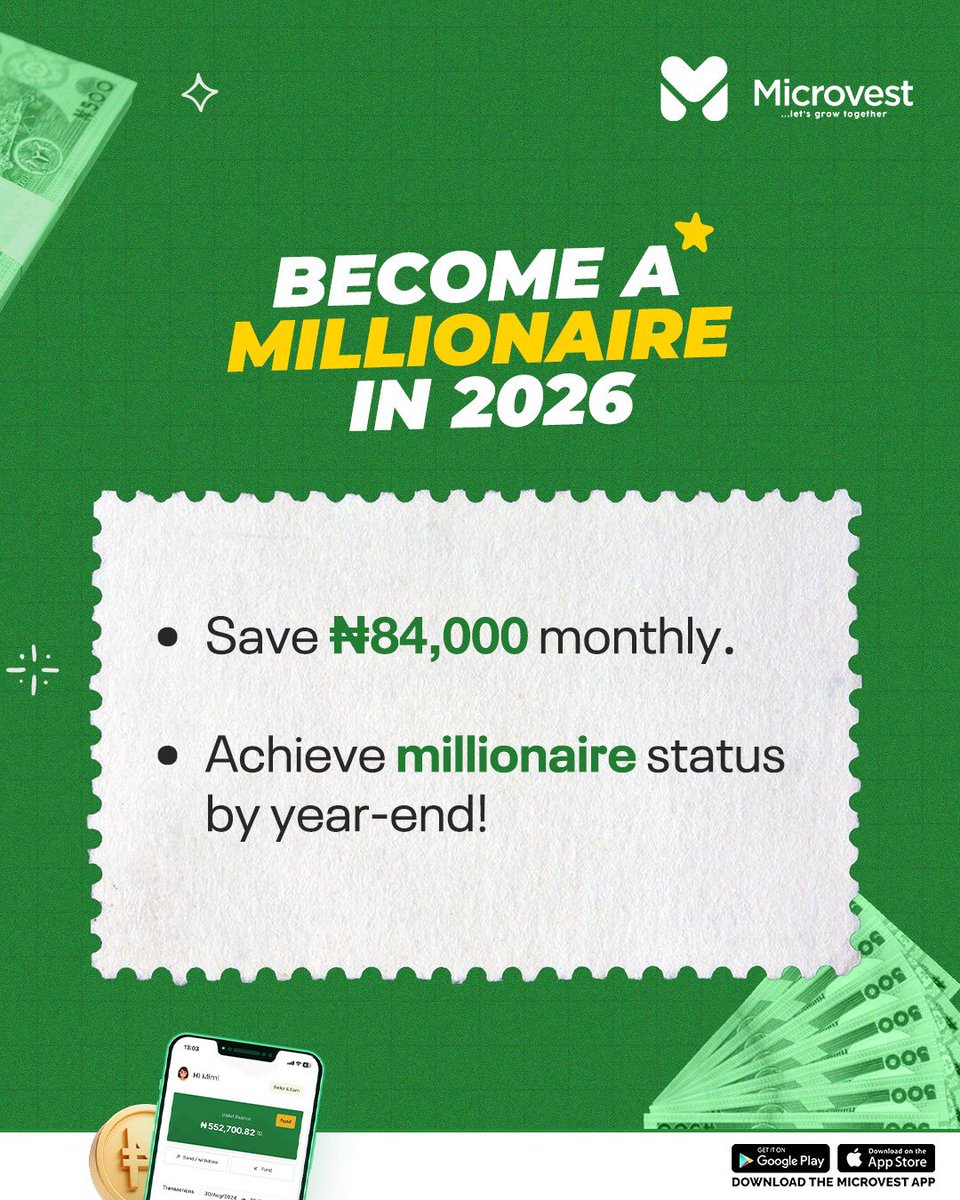 Microvest_ng's tweet photo. And guess what? Salary week is the perfect time to start 😉

👉 Download the Microvest App now and get started! Link in our bio…

#MillionaireChallenge #SalaryWeek #SmartSavings #Microvest #FinancialGoals #SaveToWin https://t.co/TY8kDbAsX1