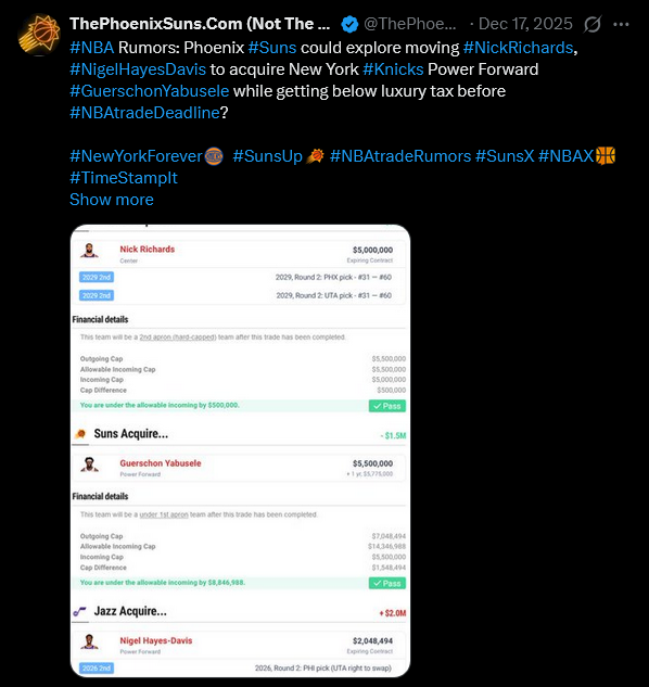 ThePhoenixSuns2's tweet photo. @BasketNews_com No way....πππΏ #Knicks #Suns #GuerschonYabusele #Yabusele #KeepTheReceipts #timeStampIt #NBAtradeDeadline #SunsX #NBAX #NewYorkForever https://t.co/PmIjgw5Plq