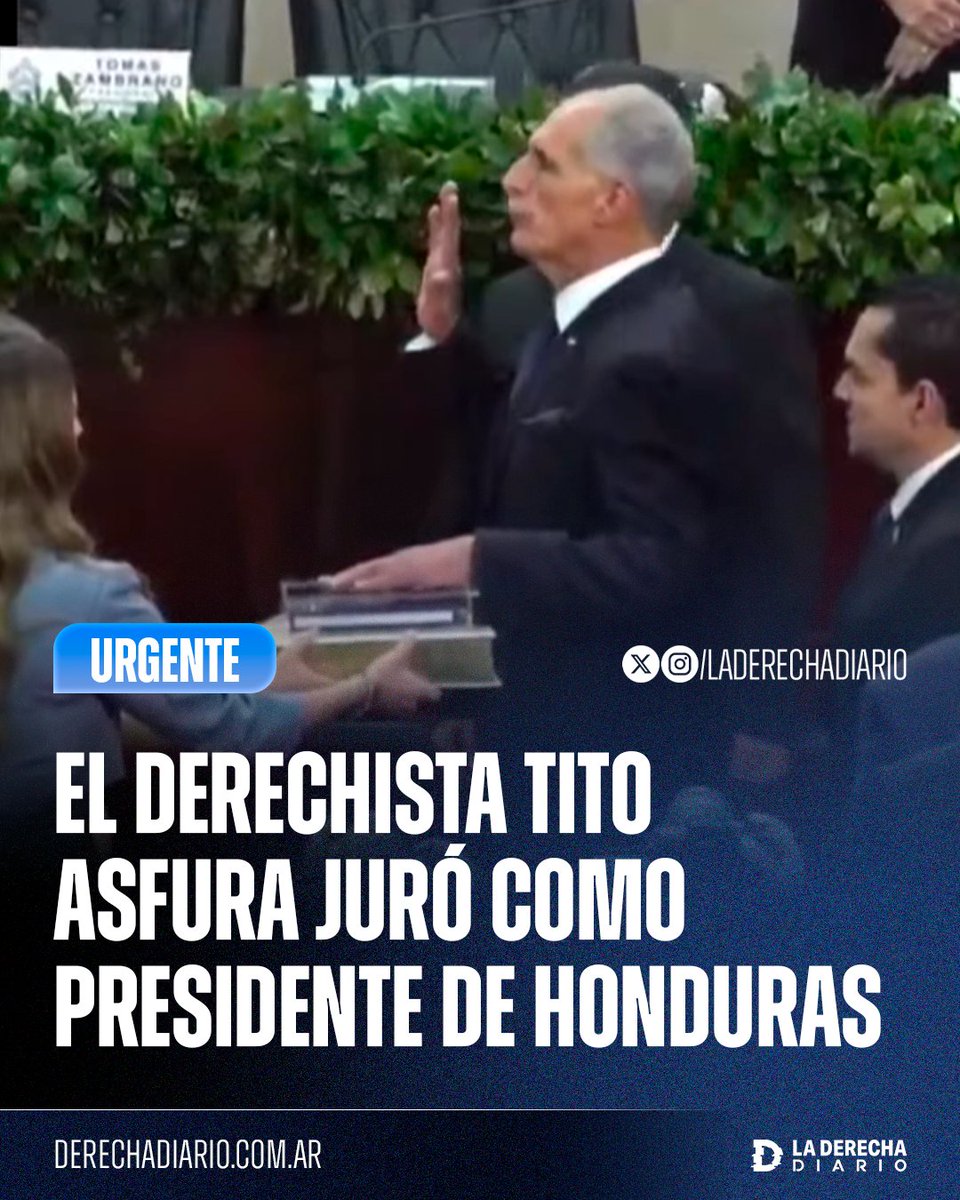 🚨🇭🇳 | #AHORA AMÉRICA GIRA A LA DERECHA: El derechista Tito Asfura juró como presidente de Honduras.