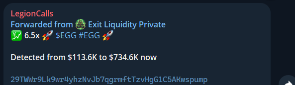 shill_belfort's tweet photo. Establishing authority and showing you find gems before the crowd.

$EGG just hatched into a 6.5x monster! 🥚🚀

We called $EGG in our private channel when the Market Cap was just $113.6K. Current status: $734.6K MC and still holding strong.

That’s a clean +550% profit for those who moved fast.

✅ Early Entry ✅ Real-time Alerts ✅ Massive Gains

The next 10x gem is already being discussed. Don't be late to the next one.

Join the Alpha circle now: 
https://t.co/d2xlsljzHn  🔗

29TWWr9Lk9wr4yhzNvJb7qgrmftTzvHgG1C5AKwspump