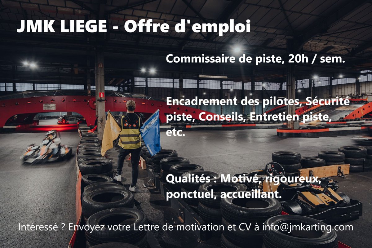 jmk_official's tweet photo. JMK LIÈGE Fléron > Offre d'emploi
#jmkarting #karting #liege #fleron #emploi https://t.co/RRMyiaHYW4