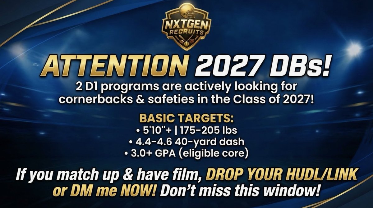 NXTGenRecruits's tweet photo. #Classof2027 #DBRecruiting #CollegeFootball #Recruitme #NXTGENELITE
@jwilkinson_nxt @KaiEllisam @coachjhaywood @Coach_Q_Nealy @CoachTaylorB @_coachsmith_ @coach_chindah @SSI_Siouxland https://t.co/xtN2l0O0UG