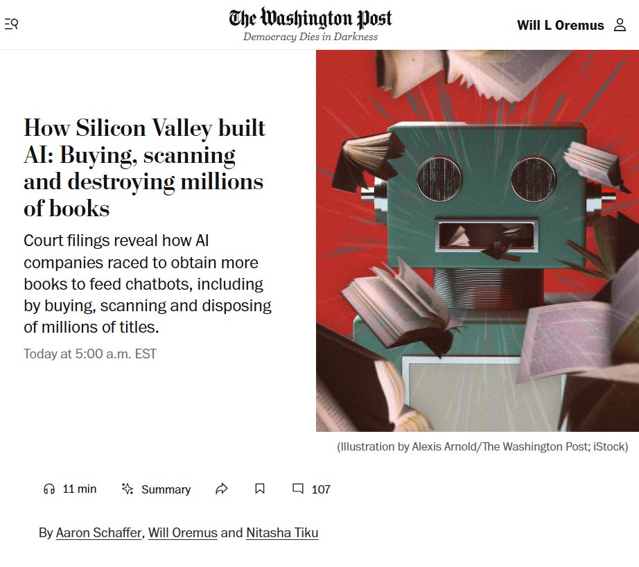 New: Unsealed court docs detail Big Tech’s yearslong, secret race to ingest the collective works of humanity, including Anthropic’s project to “destructively scan all the books in the world."