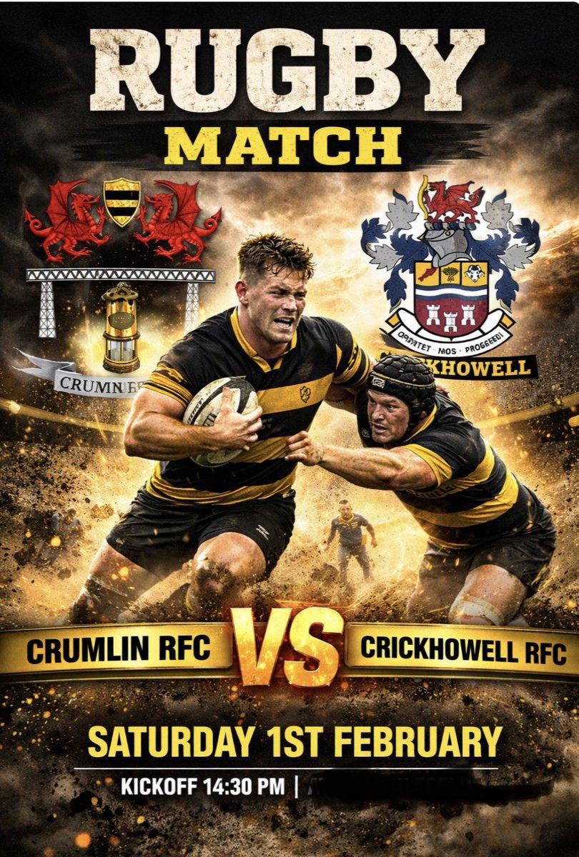 This Saturday we play Crickhowell RFC

🏟️ Home - Kayfield 

⏰Kick Off 14:30pm

🏉💛🖤🏉

🙏 Storm Chandra stays away &amp; Caerphilly Pitchwise doesn’t cancel our game 🤞