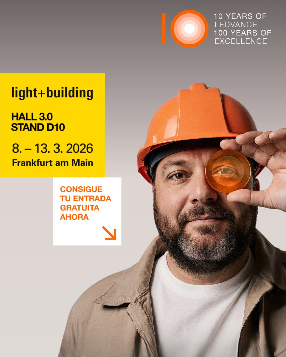 LedvanceSpain's tweet photo. ¡Light + Building 2026 es el gran punto de encuentro del sector de la iluminación y LEDVANCE estará presente!

📍 Frankfurt am Main | 8–13 de marzo de 2026​ | Hall 3.0 – Stand D10​

🎟️ ¿Quieres conseguir tu entrada gratuita?​
➤ Haz clic aquí:  https://t.co/JqR06xhovc https://t.co/jdhyml3JDb