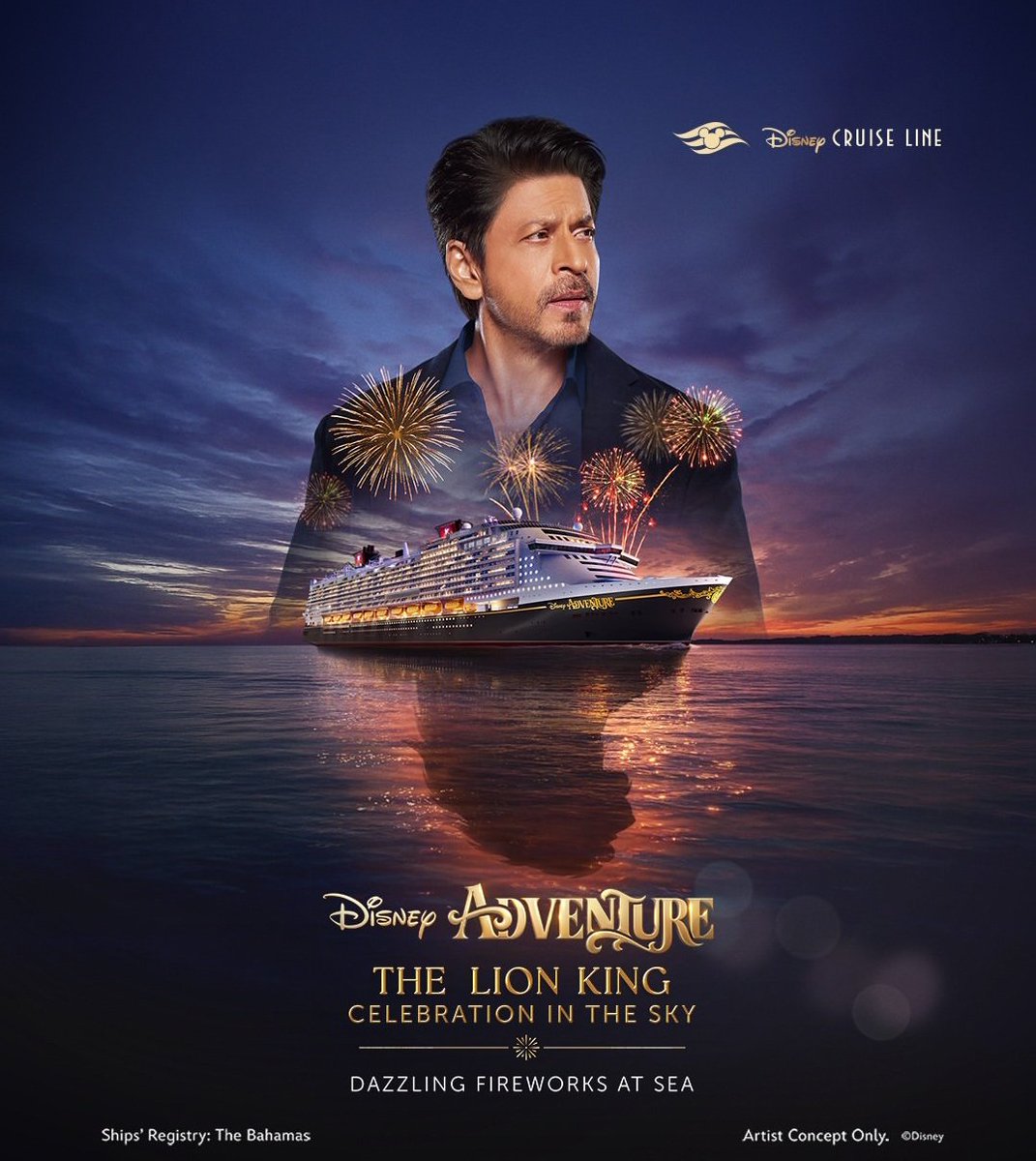 Srk_bangalore's tweet photo. A legendary voice. A legendary story. Fireworks at sea. ✨🚢
King Khan brings The Lion King: Celebration in the Sky to life on Disney Cruise Line’s Disney Adventure 🔥👑

@iamsrk @DisneyIndia @Disney

#ShahRukhKhan #SRK #KingKhan https://t.co/V34lBO0jvv