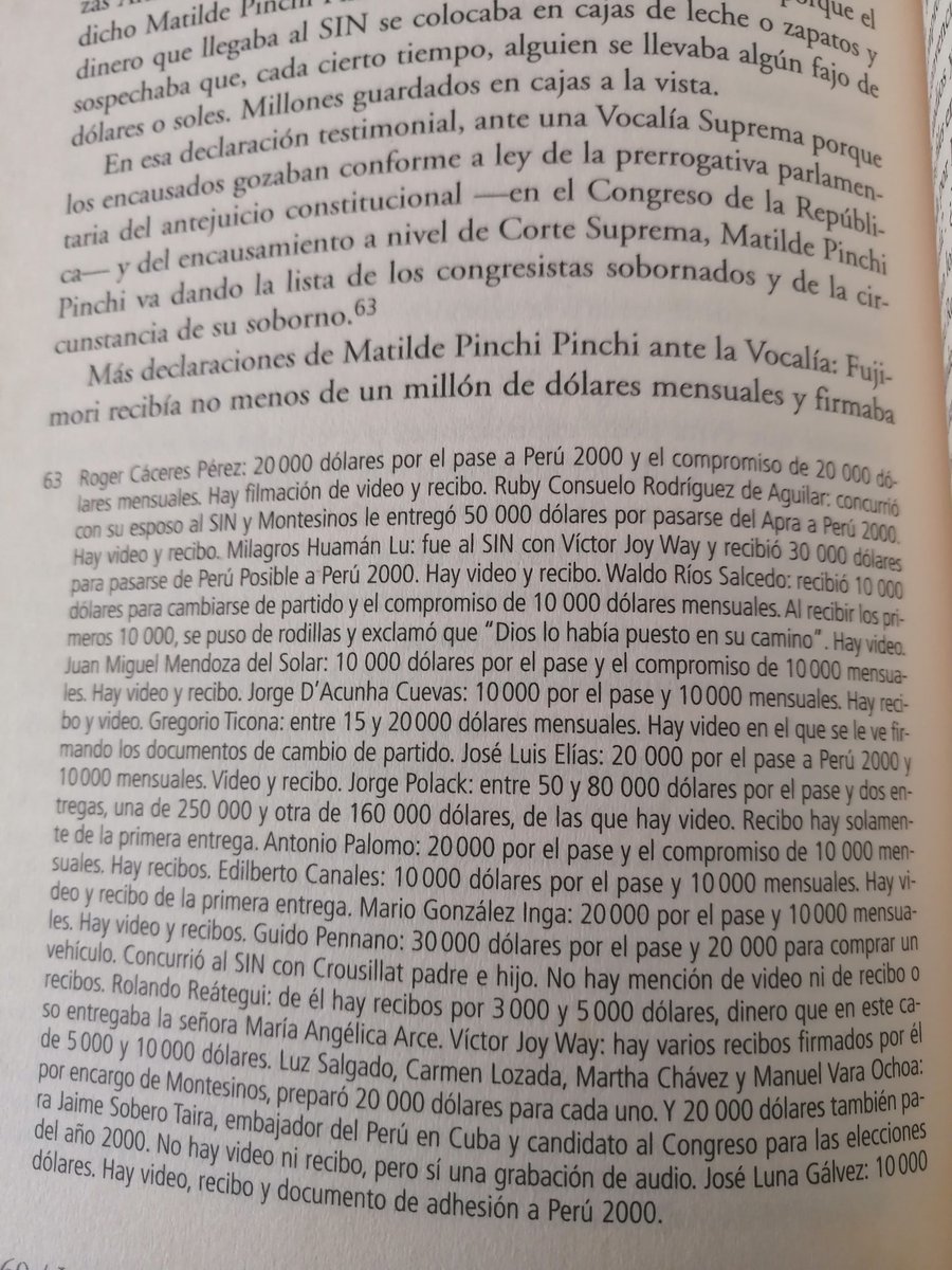 Ahora que se habla del Chema Salcedo, en su libro El libro de las sospechas, recuerda la lista de congresistas qué recibieron plata de Montesinos, contada por Matilde Pinchi. ¿Ubican algunos que hoy postulan al congreso?