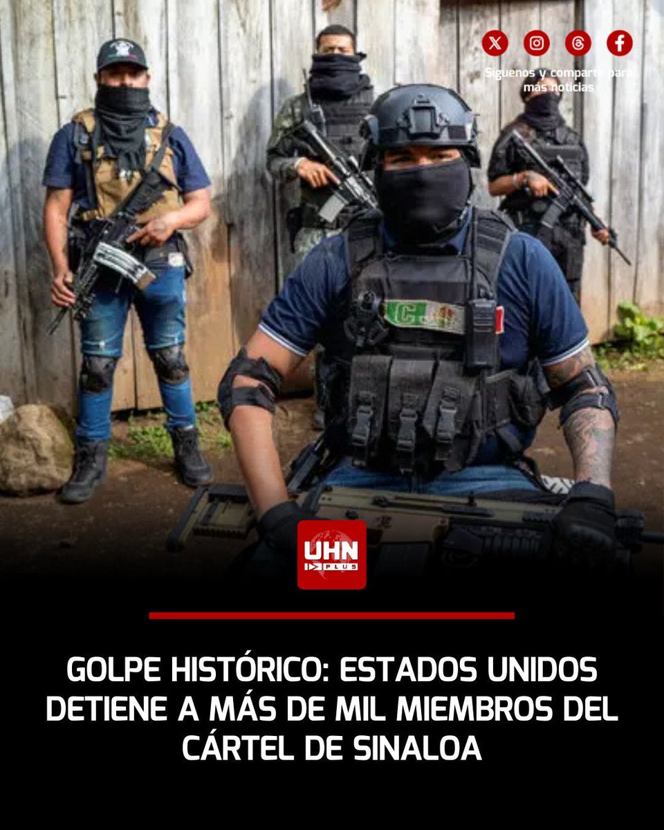 🇺🇸🇲🇽‼️ | Estados Unidos aseguró haber detenido a más de mil integrantes del Cártel de Sinaloa en menos de dos meses, en una ofensiva sin precedentes contra una de las organizaciones criminales más poderosas del continente. La operación, impulsada por la Administración del