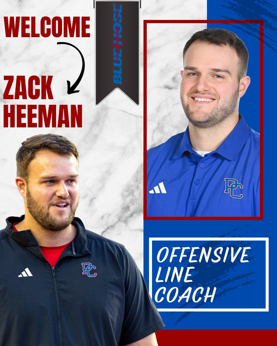 Formally introducing our newest staff member, Offensive Line Coach Zack Heeman!! 🙌

Welcome to PC, <a href="/CoachHeeman/">Zack Heeman</a>!

🗞️ - shorturl.at/osHHi

#GoBlueHose | #RahlBall