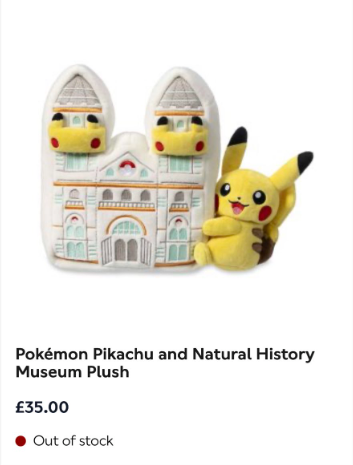 The Pokémon × NHM Pikachu plush is officially OOS online