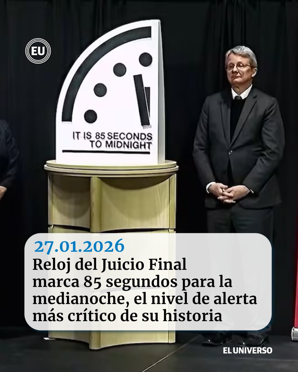 eluniversocom's tweet photo. 👉🏻https://t.co/lNNi5oJFCm | #Reloj del #JuicioFinal marca 85 segundos para la medianoche, el nivel de alerta más crítico de su historia https://t.co/2hncO5jcEj