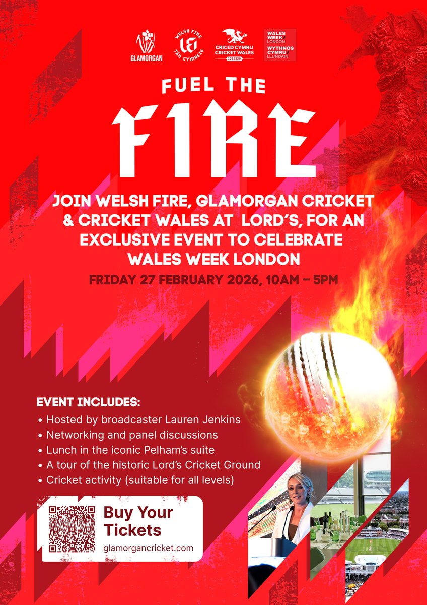 CricketWales's tweet photo. Join @CricketWales  &amp; @GlamCricket  for an exclusive celebration of Wales Week- London at the iconic Lord’s Cricket Ground  27th February.
 
 Enjoy networking hosted by Lauren Jenkins. Limited tickets available: https://t.co/gAVk5OPVMX 
 
 hashtag#Criced:asportforall. https://t.co/egDdtZoRcD