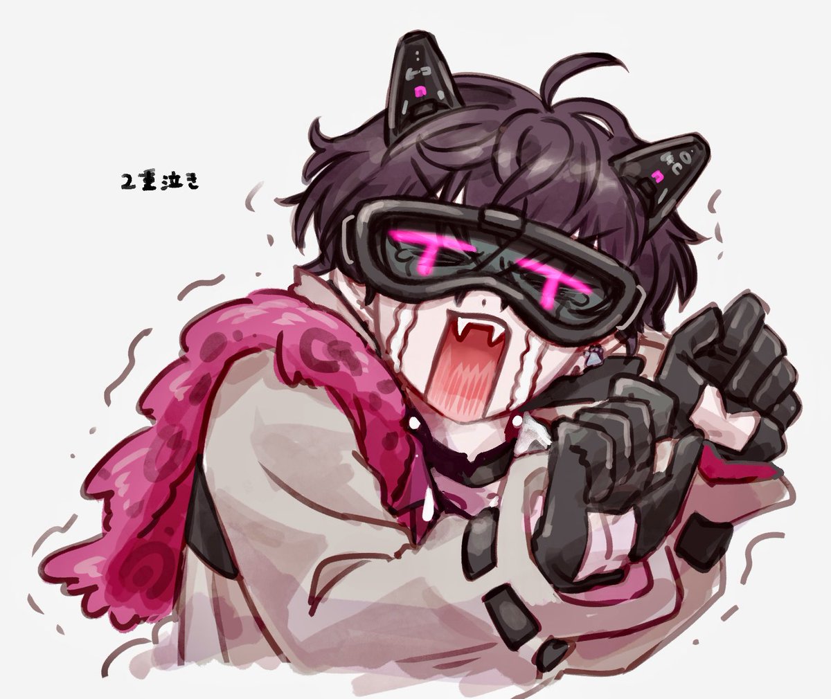 「ゴーグルも泣いてるしゴーグルの下も泣いてるという絵」|ひだ☀️のイラスト