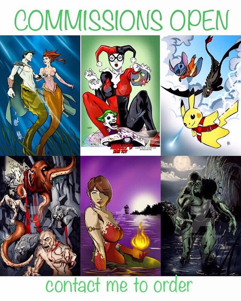 Full Color Digital Commission SPECIAL
$150 - Single Character 
$250 - Two Characters 
$300 - 3 or more

Sale ends 2/14/26
Message me directly to order. 
B&amp;W physical commissions available also.

#commissions #fantasyart #idrawladies #art #freelance #MNartist #harleyquinn #batman