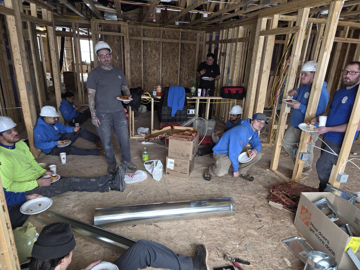 Freezing cold jobsite last Friday and our crew still showed up and got the job done. This team continues to push through no matter the conditions. Proud of the hard work, dedication, and teamwork. Nothing better than ending a long day with some well earned pizza together!