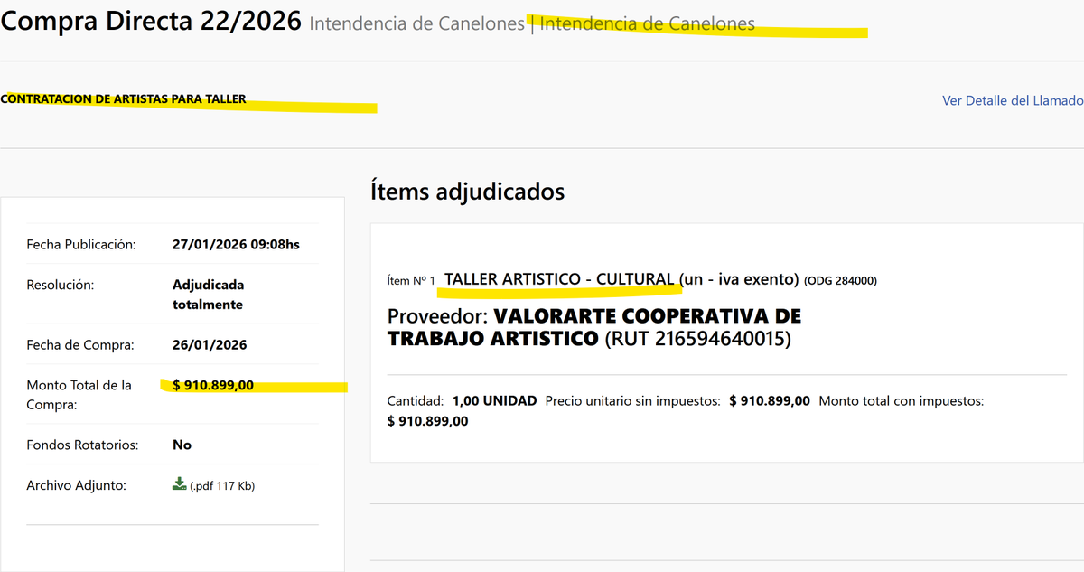 MartinFitz23506's tweet photo. TALLER ARTÍSTICO EN CANELONES: Ya es el segundo que aparece. Si no es para el SUENA BIEN, pega en el palo.

DOS TALLERES ARTISTICOS POR $ 708.474+$ 910.899 = $ 1.619.373

Los canarios contentos de la vida. https://t.co/1xpcy6TXC8