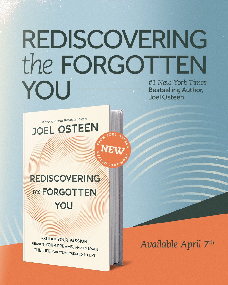 JoelOsteen's tweet photo. God placed purpose inside you long before life tried to quiet it. This season is about rediscovery.
 
A NEW book from Joel, Rediscovering the Forgotten You, arrives April 7. https://t.co/PJwe0uE75c