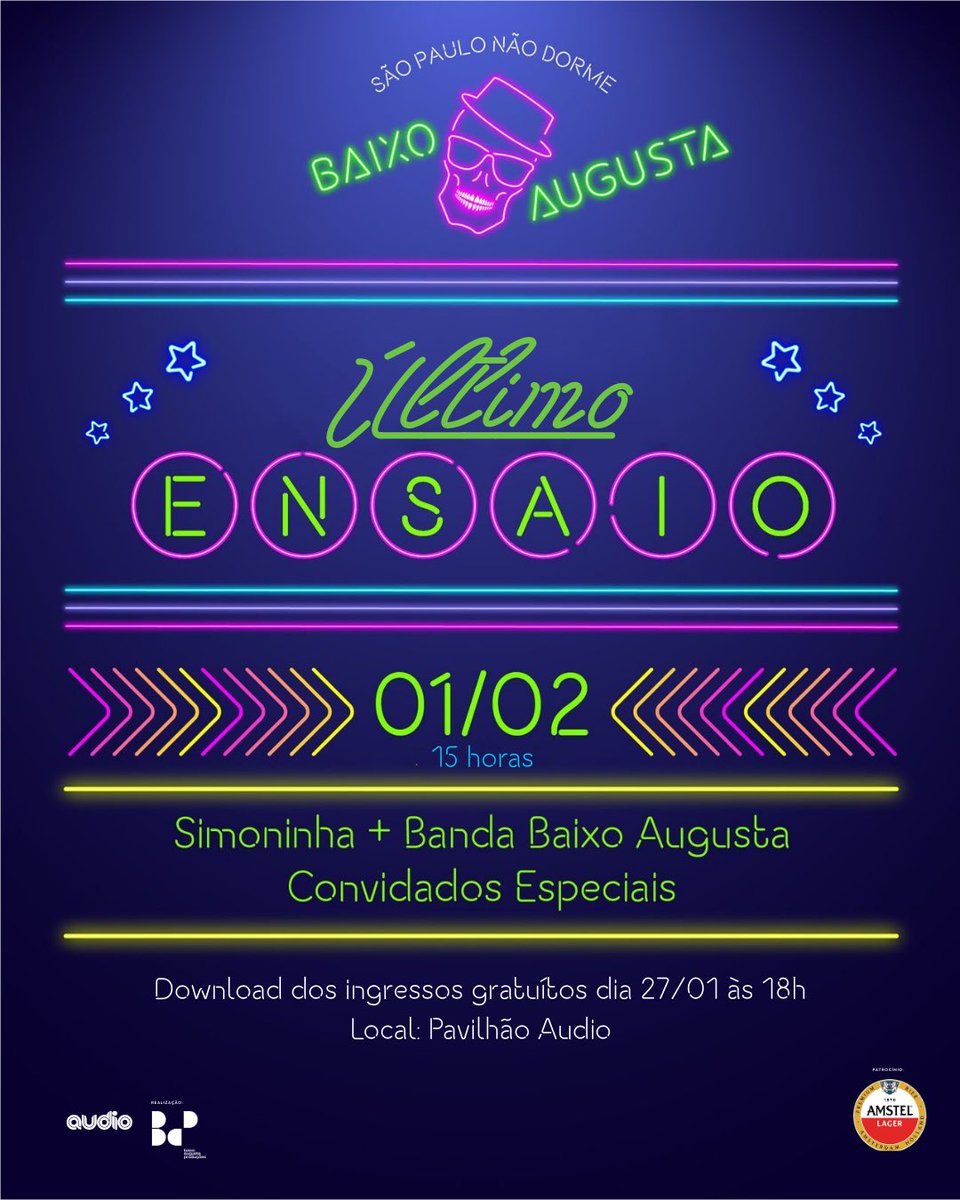 bloco_augusta's tweet image. Domingo (01/02) será nosso último ensaio 🎉 antes do Grande Desfile do dia 8 de fevereiro ✊🏽

📣📣📣 ATENÇÃO!!!! HOJE (27/01) às 18h vamos liberar aqui no Instagram o link para o download gratuito dos ingressos para o 4º Ensaio.