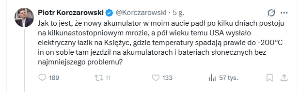 Proste, na księżycu nie było lewicowej międzynarodówki, światowego Żydowsta i tajnych agentek Mossadu wysłanych, żeby Piotra osobiście prześladować. Dlatego im się akumulatory nie rozładowały xD a serio, ogarnijcie, że gość wierzy w Hitlera, ale nie wierzy w lądowanie na księżycu