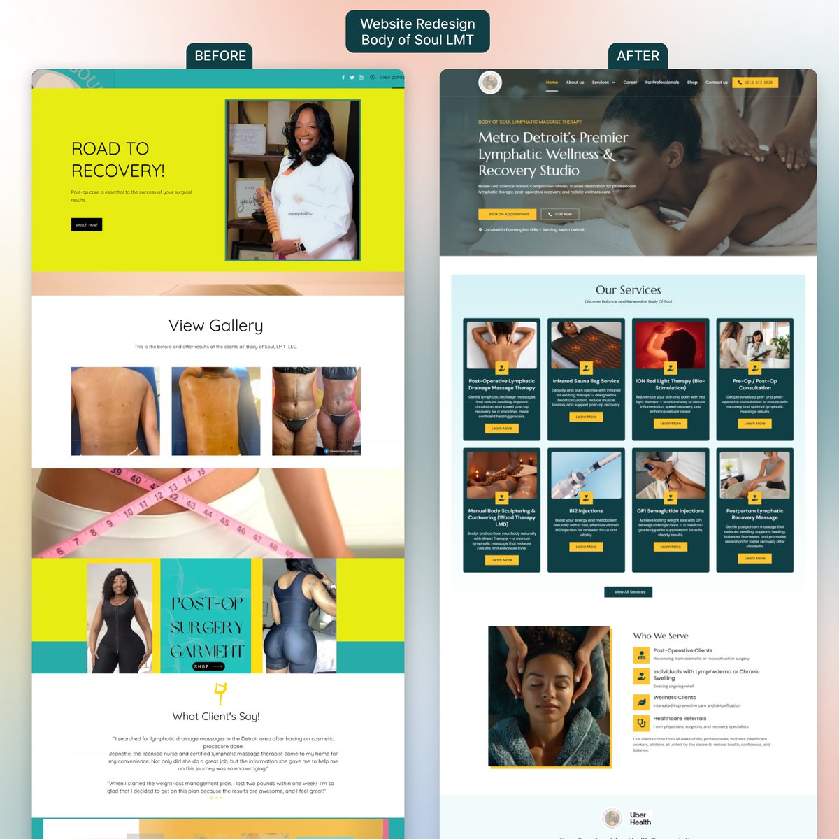 MrShantoPro's tweet photo. Body of Soul LMT had a website that looked okay but didn’t work as a business tool. I redesigned it to:
✓ Guide users clearly
✓ Highlight key services
✓ Build trust &amp; credibility
✓ Drive more bookings
Result? More inquiries, happy client.
#WebDesign #UXDesign #SmallBusiness https://t.co/lPvKqSwqr5