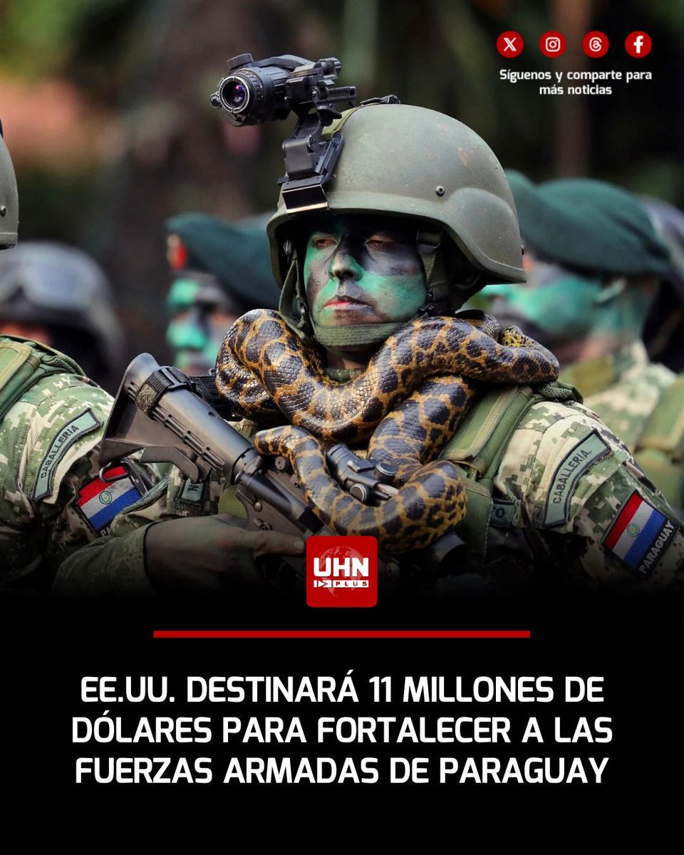 🇺🇸🇵🇾‼️ | Estados Unidos destinará 11 millones de dólares para fortalecer a las Fuerzas Armadas de Paraguay, a través del Comando Sur, con apoyo directo al Batallón Conjunto de Fuerzas Especiales. El anuncio refuerza la cooperación militar y la estrategia de Washington para