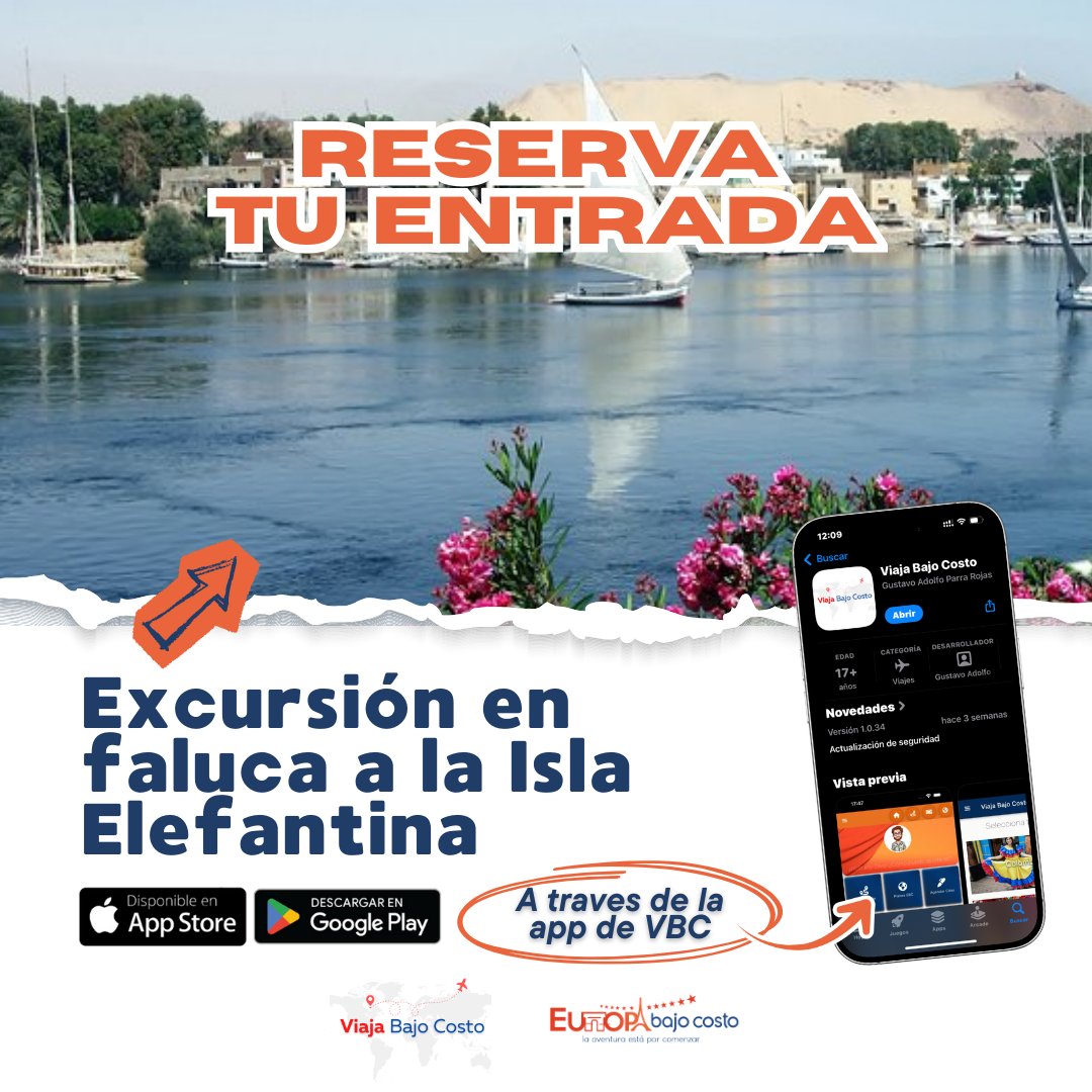 EuropaBajoCosto's tweet image. ¿Hay algo más icónico que navegar por el Nilo en faluca? ⛵ Descubre la Isla Elefantina y sus tesoros históricos en un paseo inolvidable por Asuán. 🇪🇬✨

¡Reserva tu travesía aquí! 👇 civitatis.com/es/asuan/excur…

#egipto #asuan #nilo #islaelefantina #faluca