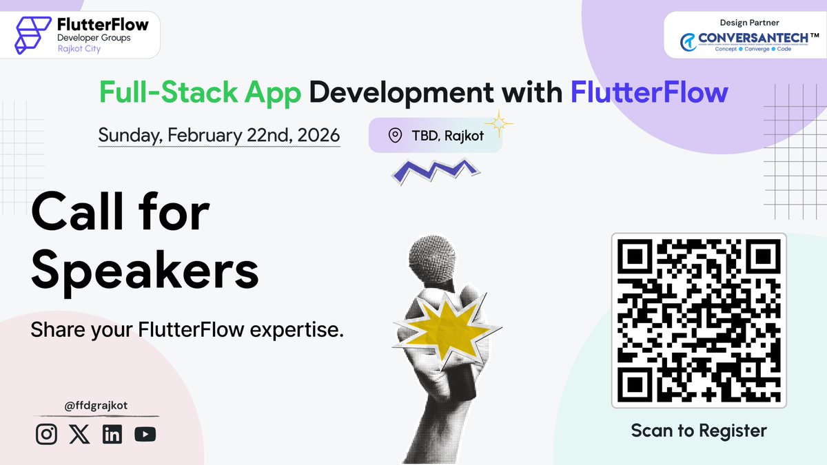 🚀 Call for Speakers!

Built real apps with FlutterFlow? APIs, backend, or client work?

Join us as a speaker at our in-person FlutterFlow meetup in Rajkot.

Apply 👉 linktr.ee/ffdgrajkot

#ffdgrajkot #rajkot #india #bharat #flutterflow #mobiledev